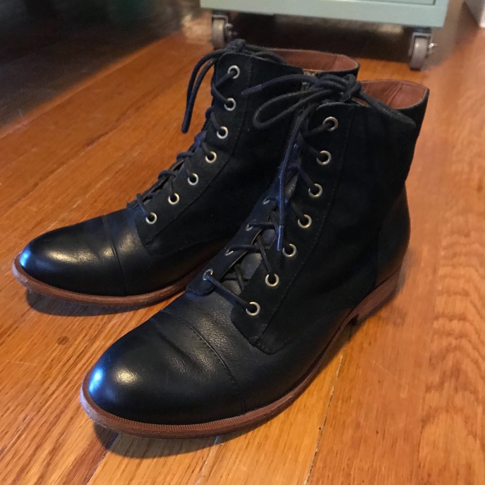 Suede +  Leather Lace Up Kork Ease Ankle Boots